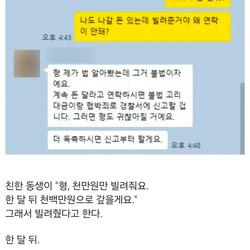천만원 빌린 동생이 한달 뒤 보낸 카톡