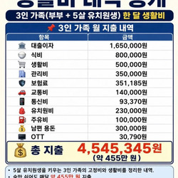 현실적인 3인 가족 생활비