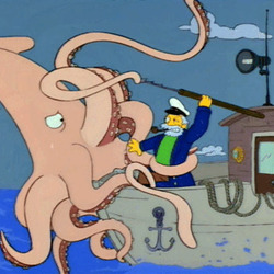 대왕 오징어 집는 어부 작살 바다 움짤